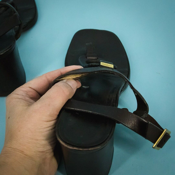 Gucci Size 8 Brown Leather Slingback Ankle Strap Square Toe Vintage 90s Sandals - Picture 6 of 8